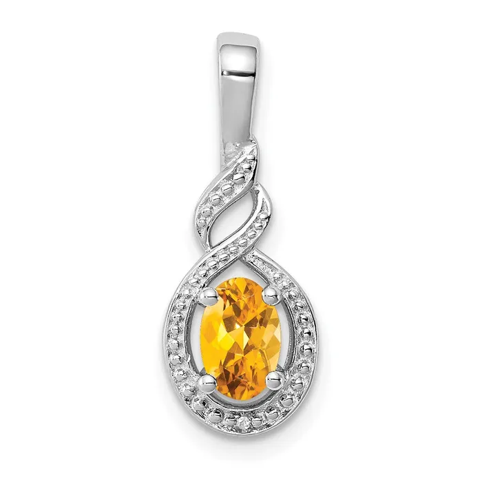 Sterling Silver Rhodiumplated Citrine Diam Pendant TreasureFineJewelers Necklaces Sterling Silver Rhodiumplated Citrine Diam Pendant TreasureFineJewelers Necklaces