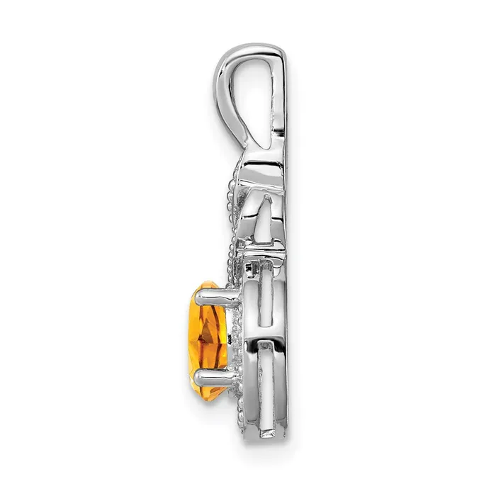 Sterling Silver Rhodiumplated Citrine Diam Pendant TreasureFineJewelers Necklaces