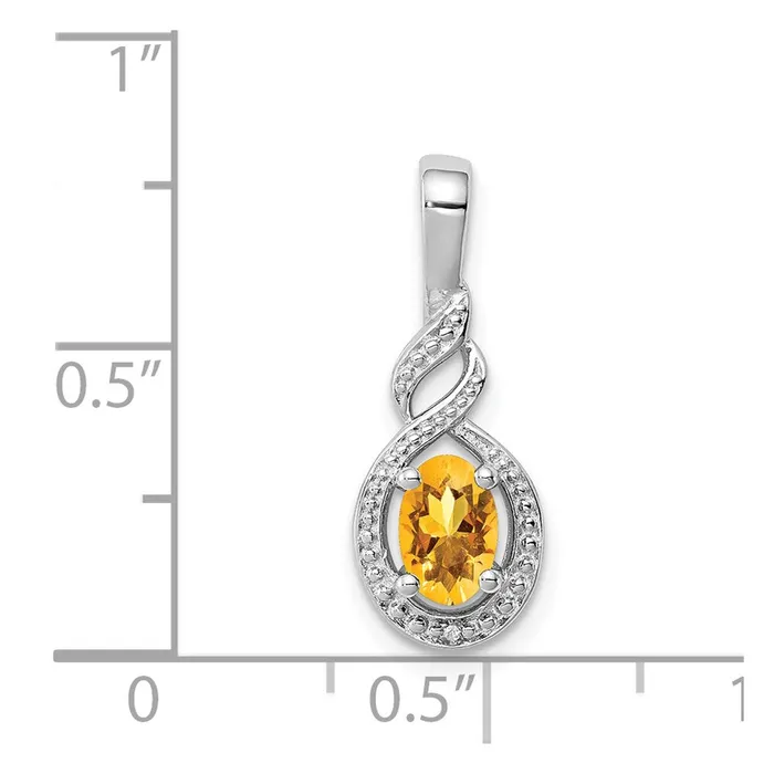 Sterling Silver Rhodiumplated Citrine Diam Pendant TreasureFineJewelers Necklaces