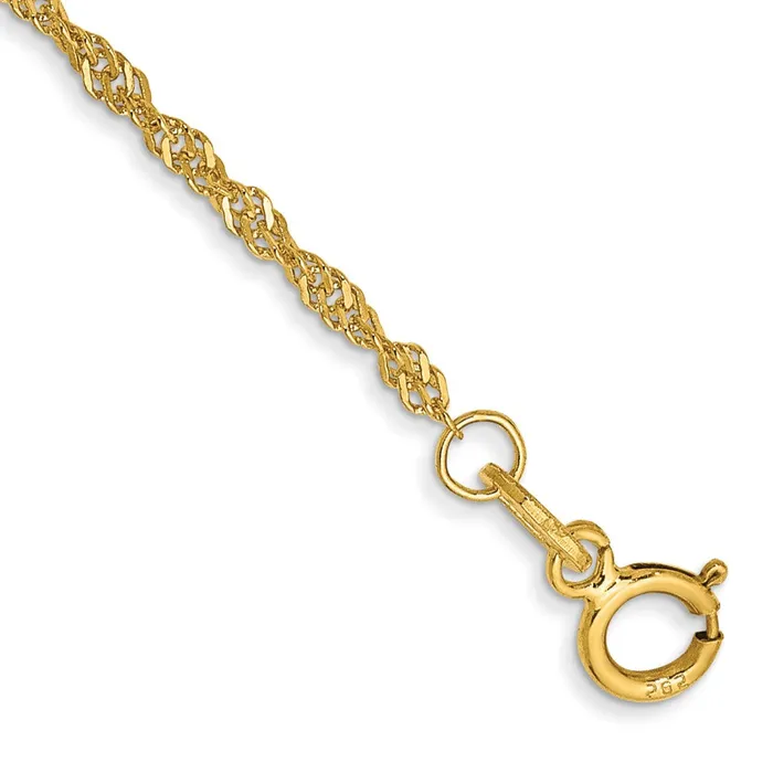 TreasureFineJewelers 14K 10 inch 140mm Singapore with Spring Ring Clasp Anklet Rings TreasureFineJewelers 14K 10 inch 140mm Singapore with Spring Ring Clasp Anklet Rings