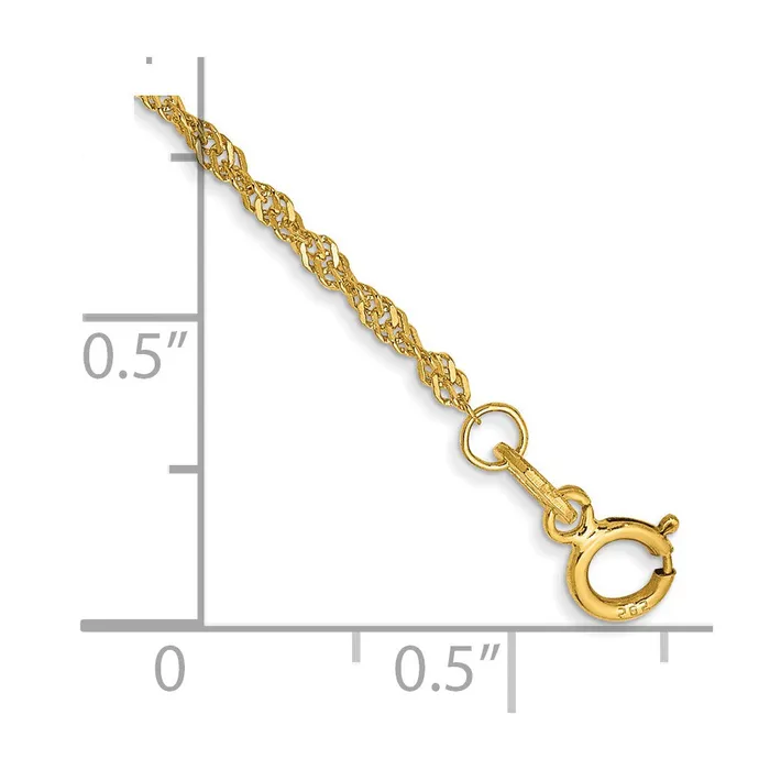 TreasureFineJewelers 14K 10 inch 140mm Singapore with Spring Ring Clasp Anklet Rings
