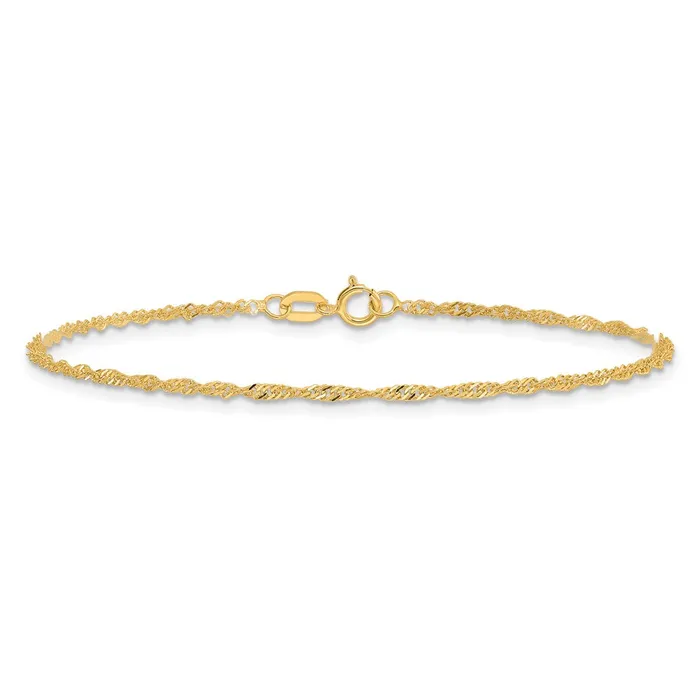 TreasureFineJewelers 14K 10 inch 140mm Singapore with Spring Ring Clasp Anklet Rings