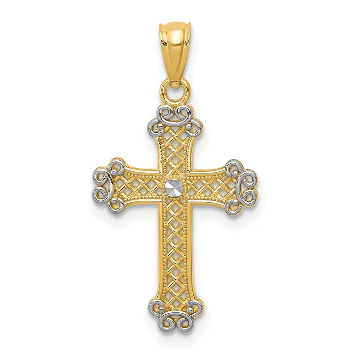 TreasureFineJewelers 14k wRhodium Diamondcut Filigree Cross Pendant Necklaces TreasureFineJewelers 14k wRhodium Diamondcut Filigree Cross Pendant Necklaces