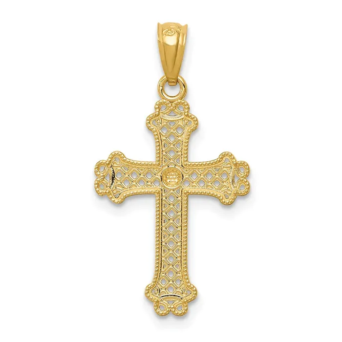 TreasureFineJewelers 14k wRhodium Diamondcut Filigree Cross Pendant Necklaces