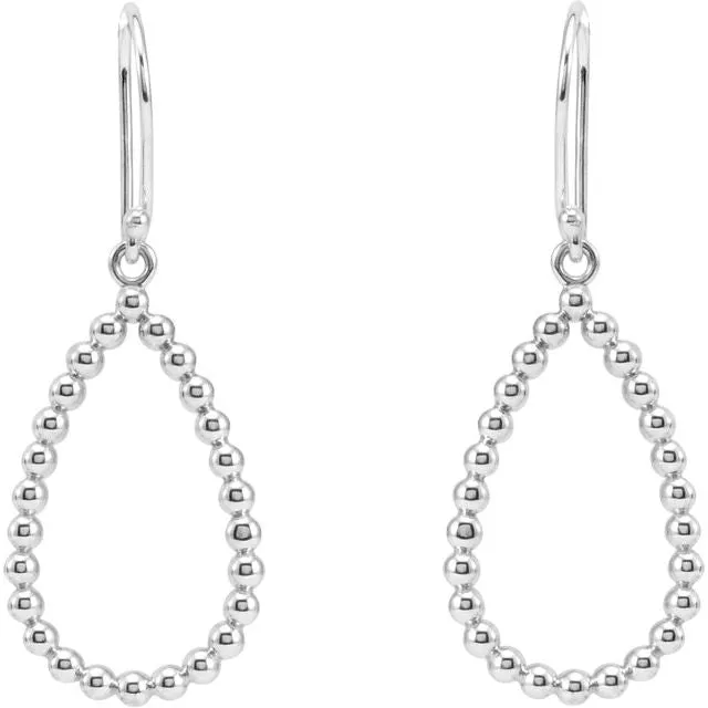 TreasureFineJewelers 14K White Gold 3575x135 mm Beaded Teardrop Earrings Earrings