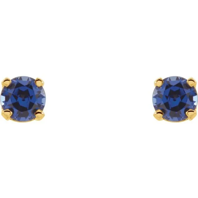 TreasureFineJewelers 14K Yellow 3 mm Round Imitation Blue Sapphire Youth Birthstone Earrings Earrings