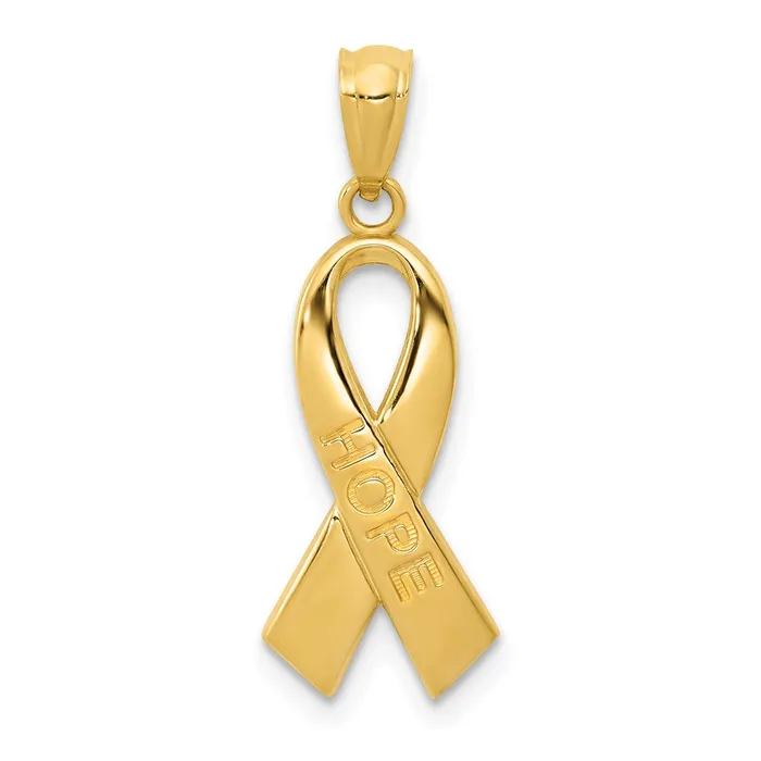 TreasureFineJewelers 14k Yellow Gold Gold Polished HOPE Ribbon Pendant PreStyled Sets TreasureFineJewelers 14k Yellow Gold Gold Polished HOPE Ribbon Pendant PreStyled Sets