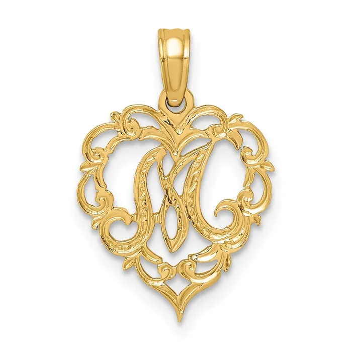 TreasureFineJewelers 14k Yellow Gold Heart Script Letter M Initial Charm Charm Necklaces TreasureFineJewelers 14k Yellow Gold Heart Script Letter M Initial Charm Charm Necklaces