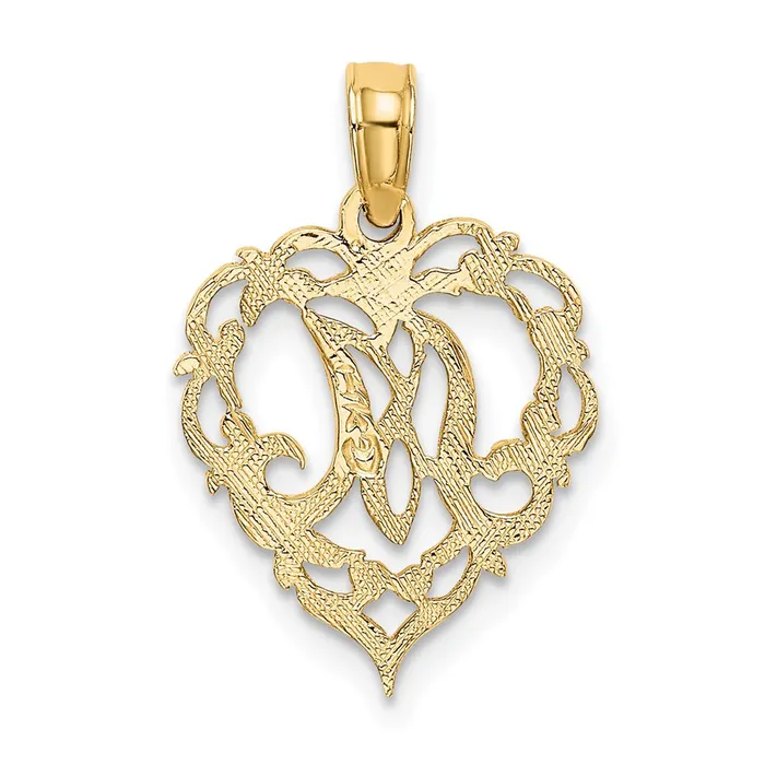 TreasureFineJewelers 14k Yellow Gold Heart Script Letter M Initial Charm Charm Necklaces
