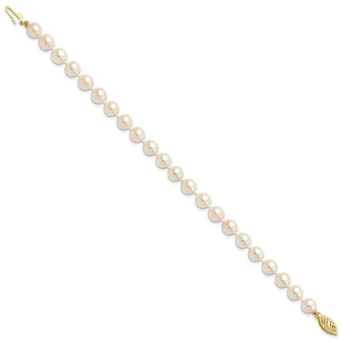TreasureFineJewelers Bracelets 14k 67mm Round White Gold Saltwater Akoya Cultured Pearl Bracelet