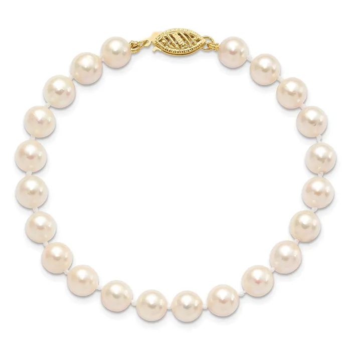 TreasureFineJewelers Bracelets 14k 67mm Round White Gold Saltwater Akoya Cultured Pearl Bracelet