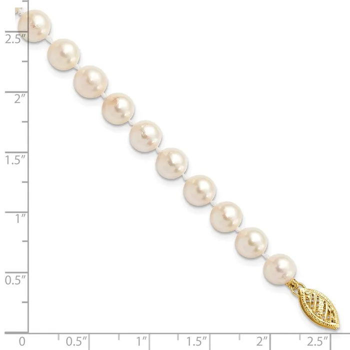 TreasureFineJewelers Bracelets 14k 67mm Round White Gold Saltwater Akoya Cultured Pearl Bracelet