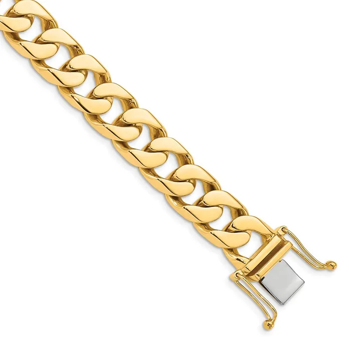 TreasureFineJewelers Bracelets 14K 8 inch 12mm Hand Polished Flat Beveled Curb Link with Box Catch Clasp Bracelet TreasureFineJewelers Bracelets 14K 8 inch 12mm Hand Polished Flat Beveled Curb Link with Box Catch Clasp Bracelet