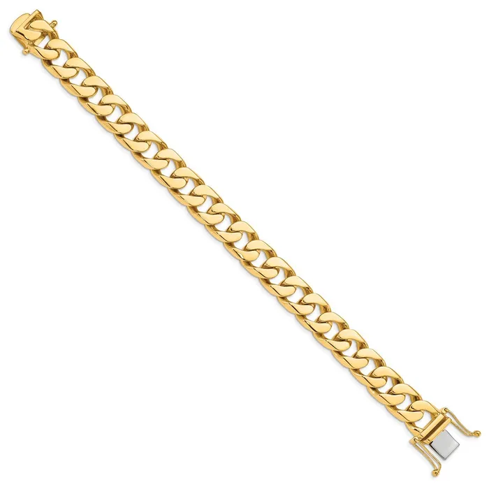 TreasureFineJewelers Bracelets 14K 8 inch 12mm Hand Polished Flat Beveled Curb Link with Box Catch Clasp Bracelet