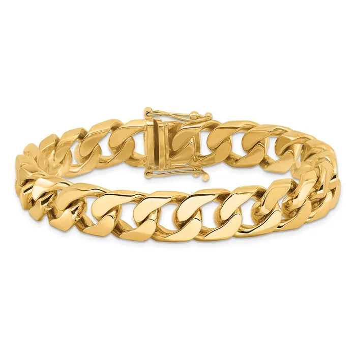 TreasureFineJewelers Bracelets 14K 8 inch 12mm Hand Polished Flat Beveled Curb Link with Box Catch Clasp Bracelet