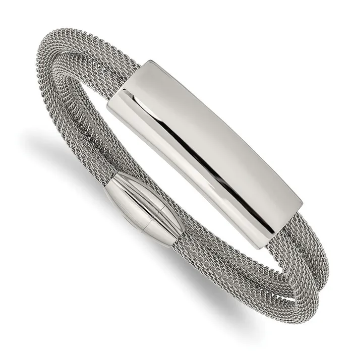 TreasureFineJewelers Bracelets Chisel Stainless Steel Polished Mesh 2Strand Adjustable ID Bracelet TreasureFineJewelers Bracelets Chisel Stainless Steel Polished Mesh 2Strand Adjustable ID Bracelet
