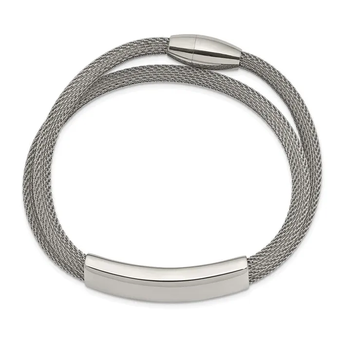 TreasureFineJewelers Bracelets Chisel Stainless Steel Polished Mesh 2Strand Adjustable ID Bracelet