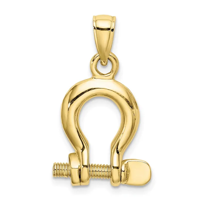 TreasureFineJewelers Charm Necklaces 10K 3D Medium Shackle Link Screw Charm