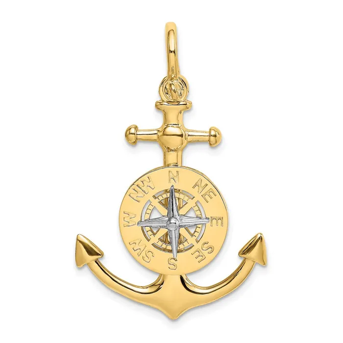 TreasureFineJewelers Charm Necklaces 14K 3D Anchor w Compass and Rhodium Needle Charm TreasureFineJewelers Charm Necklaces 14K 3D Anchor w Compass and Rhodium Needle Charm