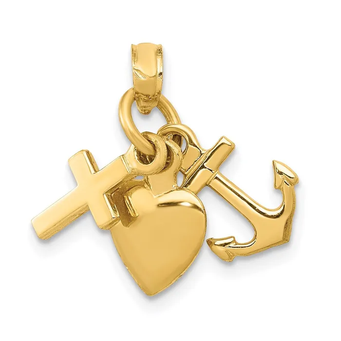 TreasureFineJewelers Charm Necklaces 14K 3D Faith Hope and Charity Charm TreasureFineJewelers Charm Necklaces 14K 3D Faith Hope and Charity Charm