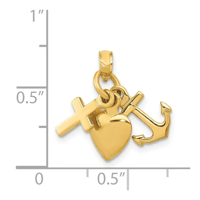 TreasureFineJewelers Charm Necklaces 14K 3D Faith Hope and Charity Charm
