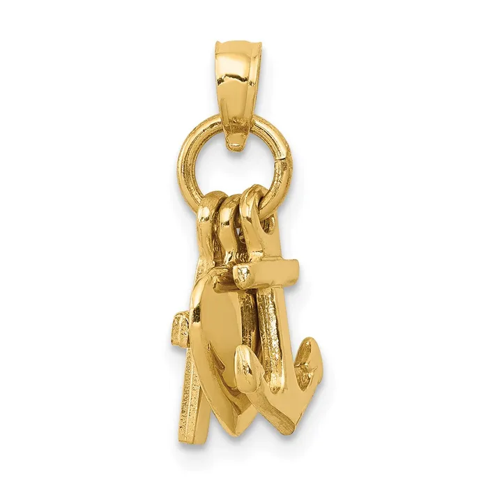 TreasureFineJewelers Charm Necklaces 14K 3D Faith Hope and Charity Charm