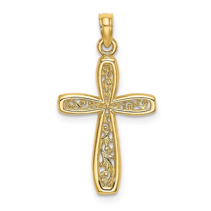 TreasureFineJewelers Charm Necklaces 14K Cross w Filigree Center Charm