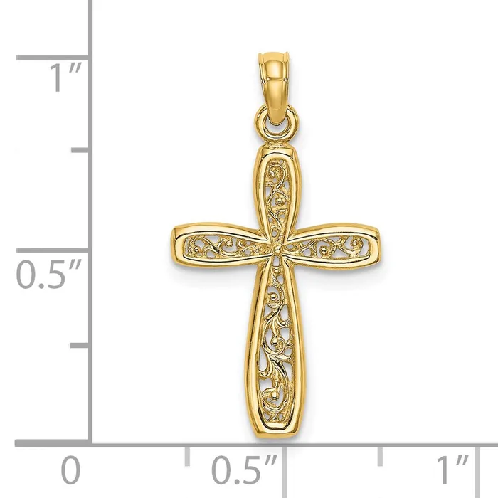 TreasureFineJewelers Charm Necklaces 14K Cross w Filigree Center Charm