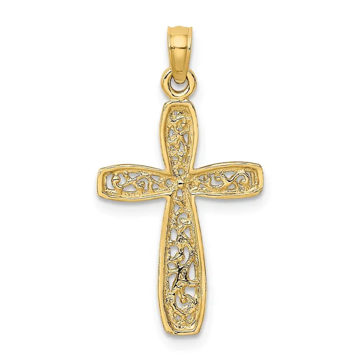 TreasureFineJewelers Charm Necklaces 14K Cross w Filigree Center Charm