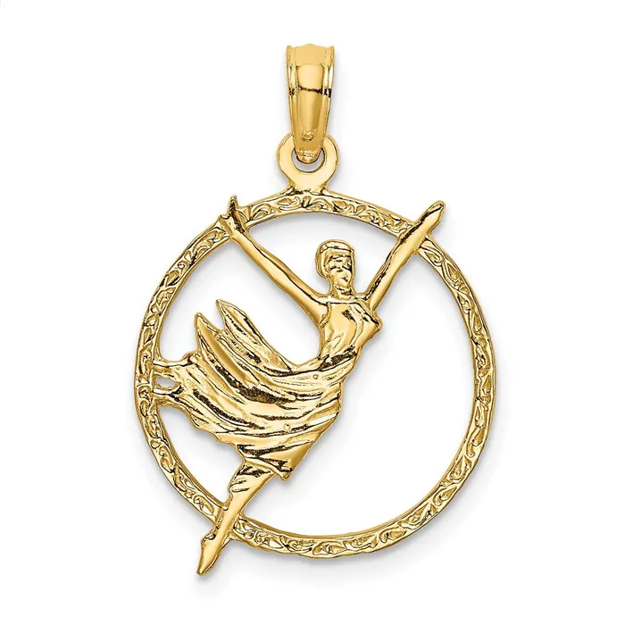 TreasureFineJewelers Charm Necklaces 14k Dancer in Circle Frame Charm