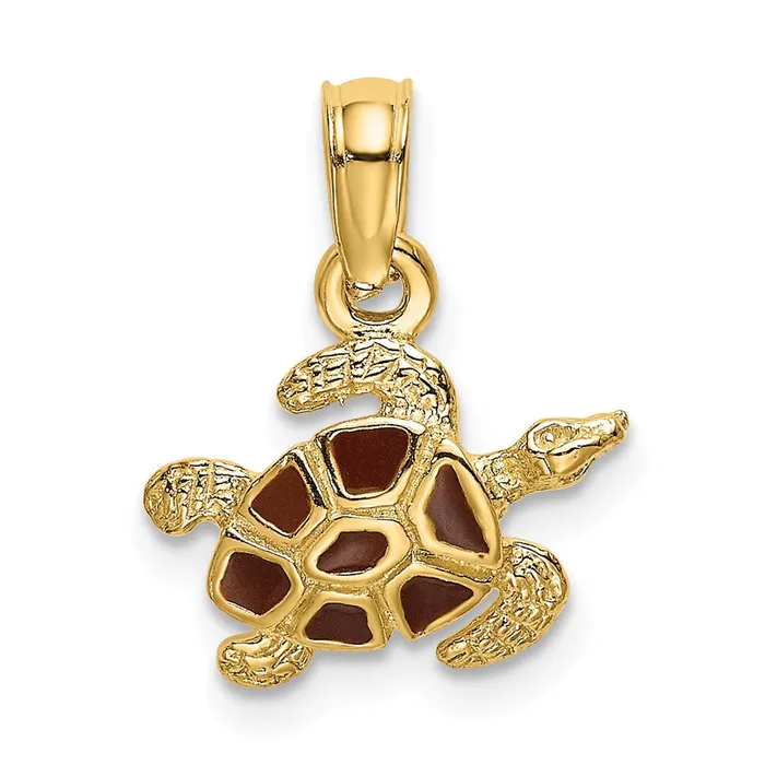 TreasureFineJewelers Charm Necklaces 14K Textured and Enameled Sea Turtle Charm TreasureFineJewelers Charm Necklaces 14K Textured and Enameled Sea Turtle Charm