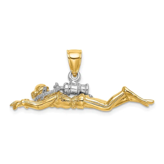 TreasureFineJewelers Charm Necklaces 14K wRhodium 3D Male Scuba Diver Charm TreasureFineJewelers Charm Necklaces 14K wRhodium 3D Male Scuba Diver Charm