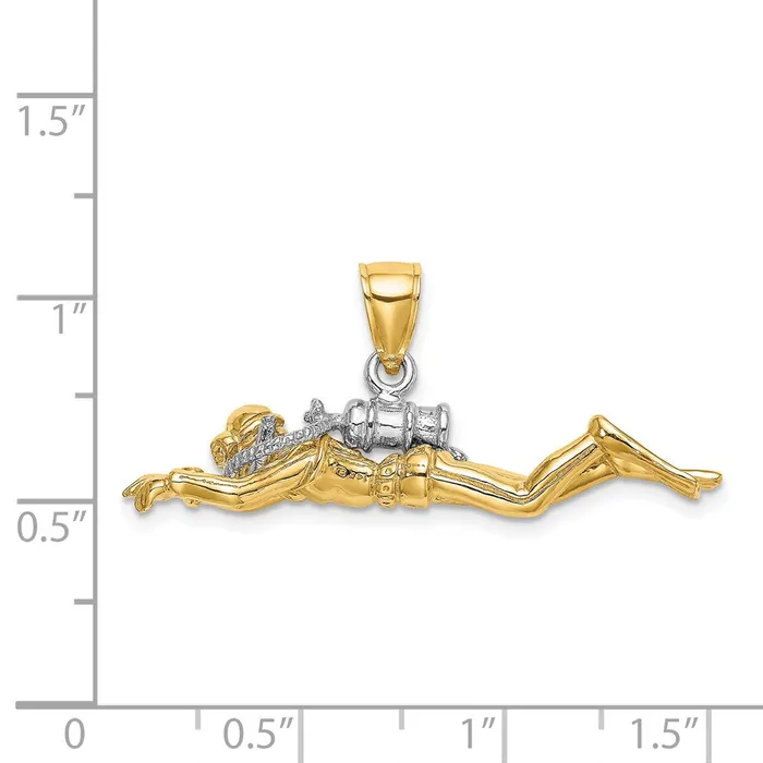 TreasureFineJewelers Charm Necklaces 14K wRhodium 3D Male Scuba Diver Charm