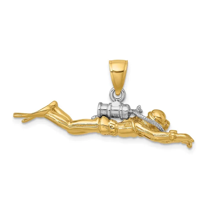 TreasureFineJewelers Charm Necklaces 14K wRhodium 3D Male Scuba Diver Charm