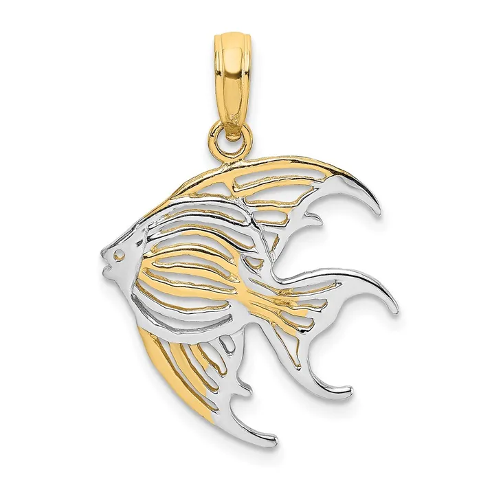 TreasureFineJewelers Charm Necklaces 14k w Rhodium CutOut Angelfish Charm TreasureFineJewelers Charm Necklaces 14k w Rhodium CutOut Angelfish Charm
