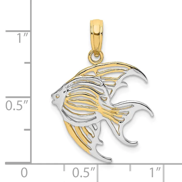 TreasureFineJewelers Charm Necklaces 14k w Rhodium CutOut Angelfish Charm