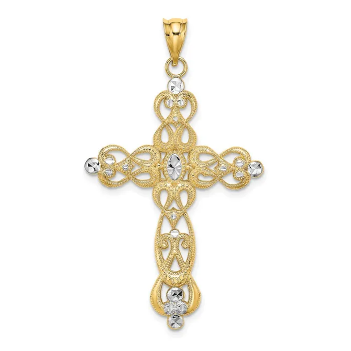 TreasureFineJewelers Charm Necklaces 14K W Rhodium Scroll Design and DC Cross Charm TreasureFineJewelers Charm Necklaces 14K W Rhodium Scroll Design and DC Cross Charm