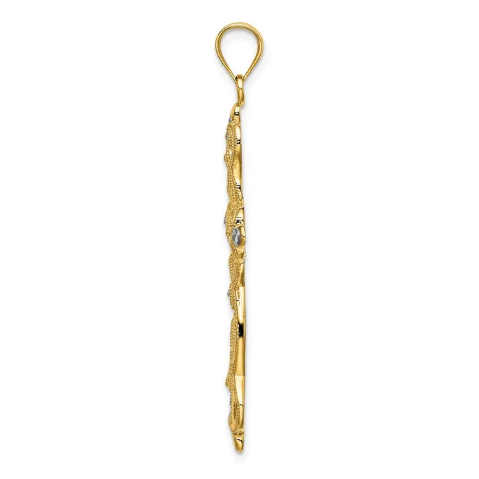 TreasureFineJewelers Charm Necklaces 14K W Rhodium Scroll Design and DC Cross Charm