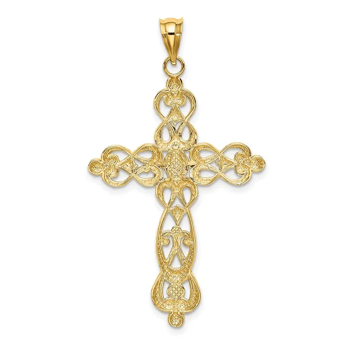 TreasureFineJewelers Charm Necklaces 14K W Rhodium Scroll Design and DC Cross Charm