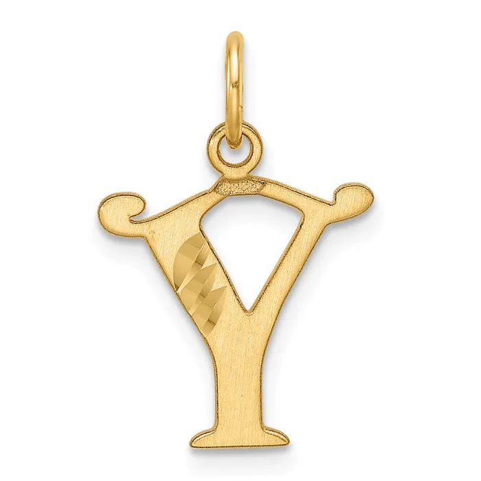 TreasureFineJewelers Charm Necklaces 14k Yellow Gold Diamondcut Letter Y Initial Charm
