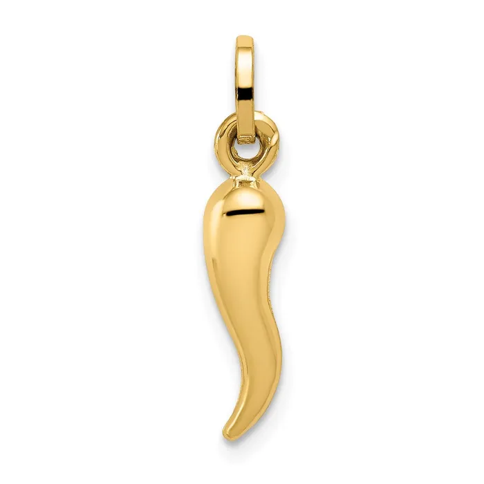 TreasureFineJewelers Charm Necklaces 14k Yellow Gold Hollow Italian Horn Charm