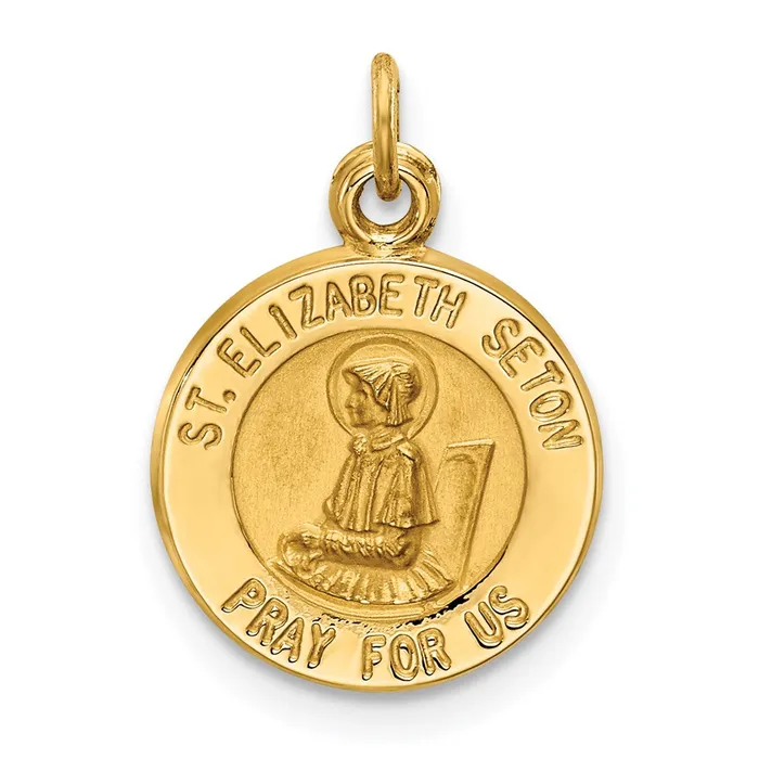 TreasureFineJewelers Charm Necklaces 14k Yellow Gold Saint Elizabeth Seton Medal Charm