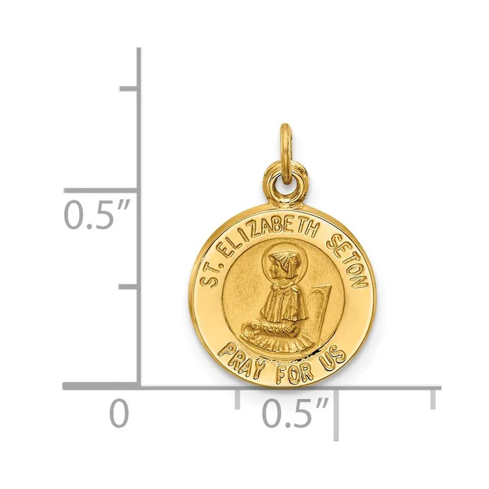 TreasureFineJewelers Charm Necklaces 14k Yellow Gold Saint Elizabeth Seton Medal Charm