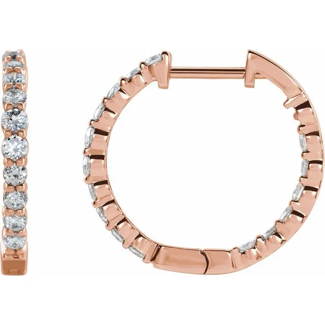 TreasureFineJewelers Earrings 14K Rose Gold 1 CTW LabGrown Diamond InsideOutside Hinged 193 mm Hoop Earrings TreasureFineJewelers Earrings 14K Rose Gold 1 CTW LabGrown Diamond InsideOutside Hinged 193 mm Hoop Earrings