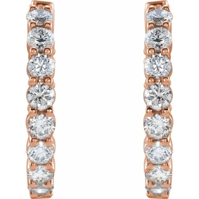 TreasureFineJewelers Earrings 14K Rose Gold 1 CTW LabGrown Diamond InsideOutside Hinged 193 mm Hoop Earrings