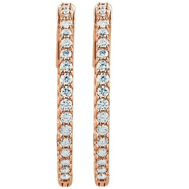TreasureFineJewelers Earrings 14K Rose Gold 265 mm 1 CTW Natural Diamond InsideOutside Hinged Hoop Earrings