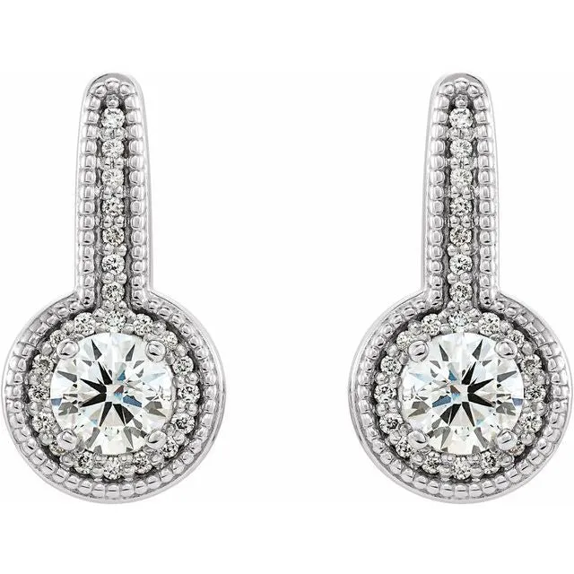 TreasureFineJewelers Earrings 14K White 58 CTW Diamond Milgrain HaloStyle Dangle Earrings