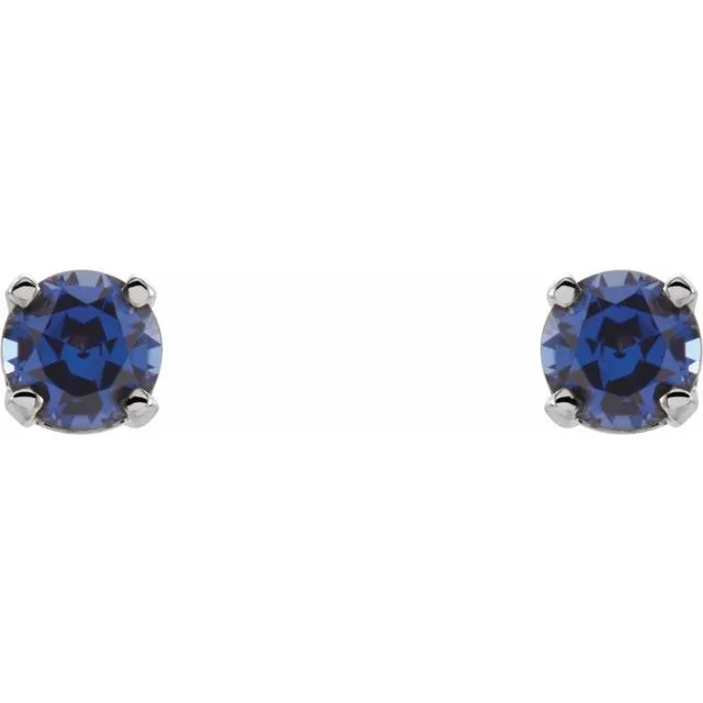 TreasureFineJewelers Earrings 14K White Gold LabGrown Blue Sapphire Youth Earrings