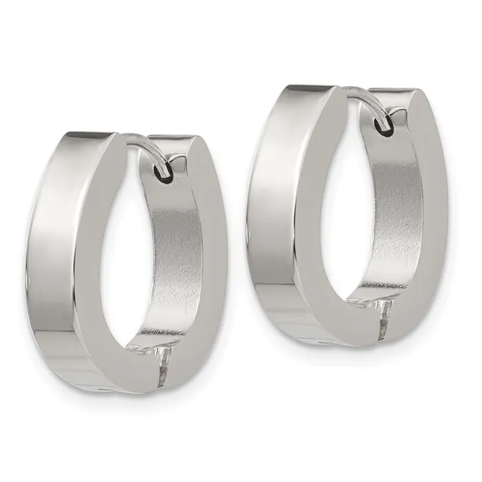 TreasureFineJewelers Earrings Stainless Steel Polished 4mm Hinged Hoop Earrings