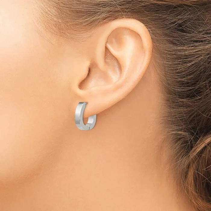 TreasureFineJewelers Earrings Stainless Steel Polished 4mm Hinged Hoop Earrings